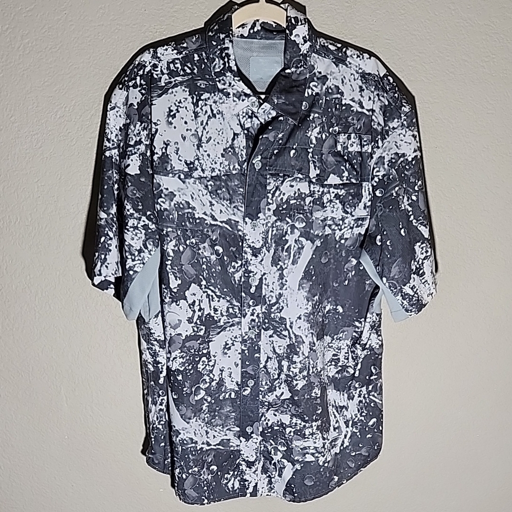 Reel Legends Shirt Mens size L active Mariner II gray white bubble Fishing